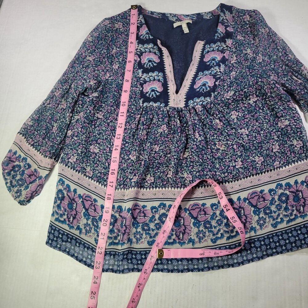 Joie Floral Boho Blouse Navy Blue Pink Long Sleeve V-Neck Top Size XXS - Picture 3 of 6